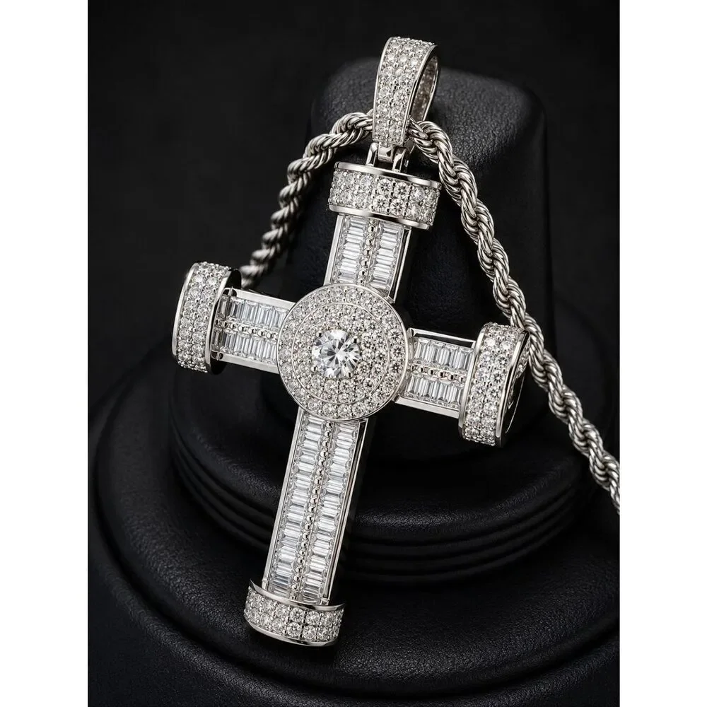 Baguette Cross in White Gold